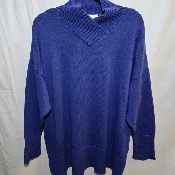 bryn Walker Sweaters - Bryn Walker Vintage 100% Cotton Blue Mock Neck Sweater Lagenlook Tunic, az L